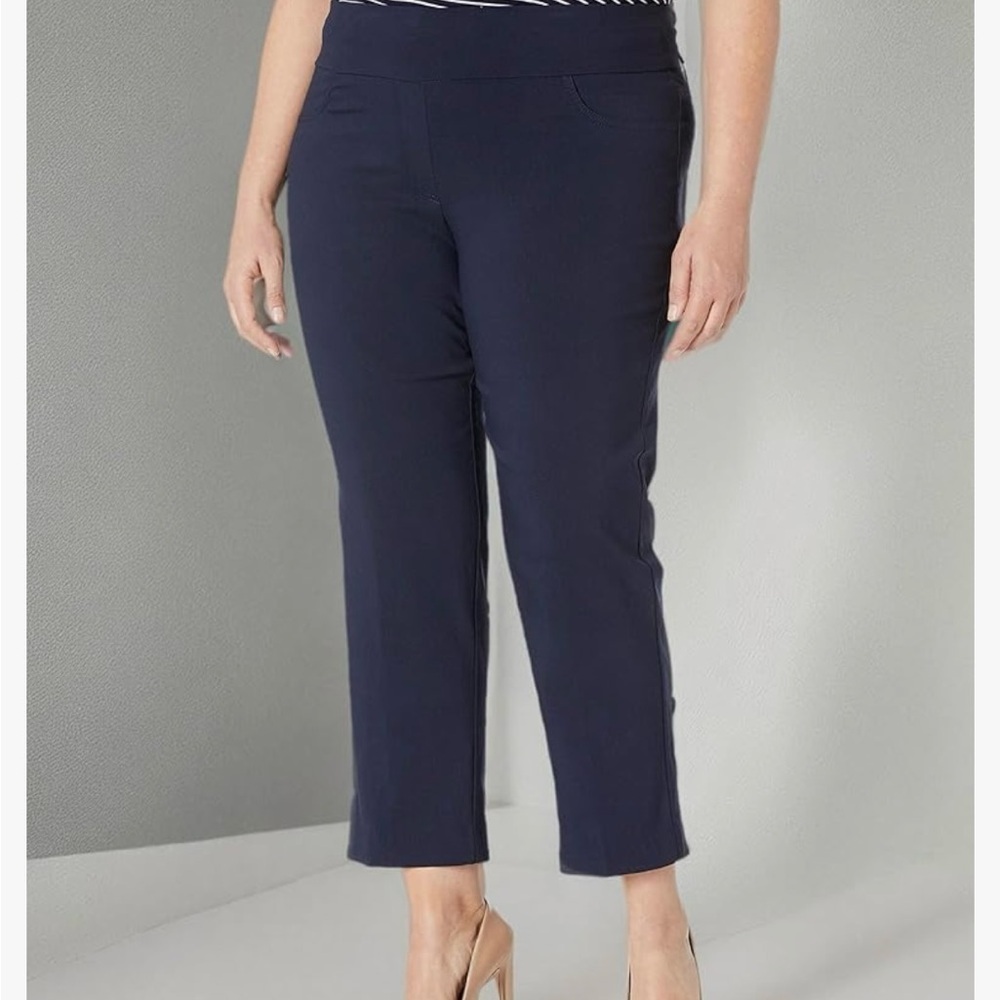 🛍️Ruby Rd. Womens Navy Blue‎ Cropped Pants 16P Stretch Casual Capri Rayon Fit